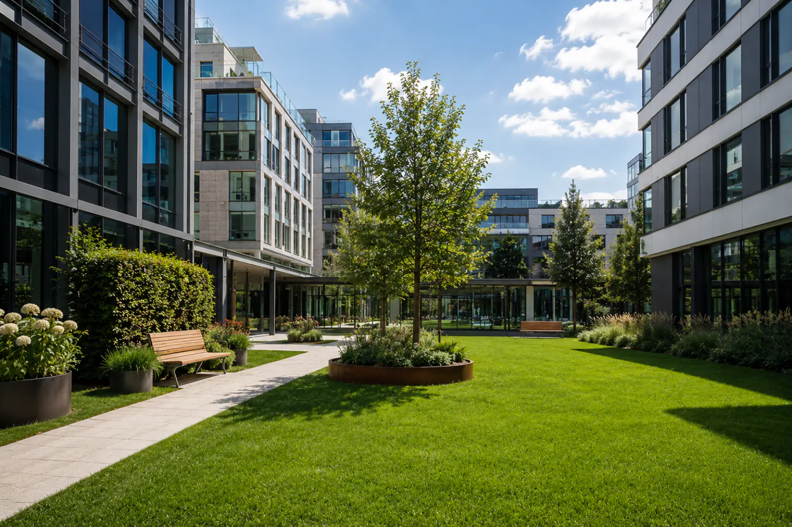 Commercial courtyard artificial lawn — Guardian install